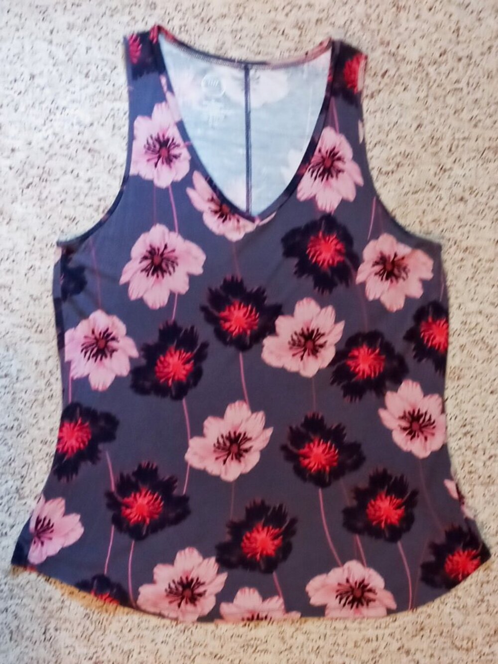 Maurices 24/7 Flowy Tank Top Sz XL Gray w/ Pink & Black Flowers - Picture 4 of 12